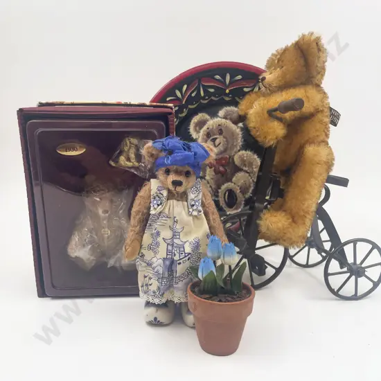 Teddy Bear Collectables with Dutch Teddy Bear and Teddy on Bicycle
