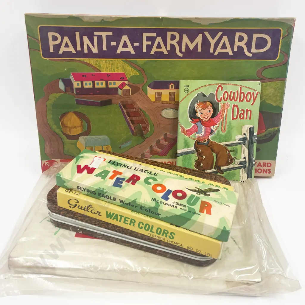 Collection of Vintage Paint Books with Paints and Pencils Image 1++