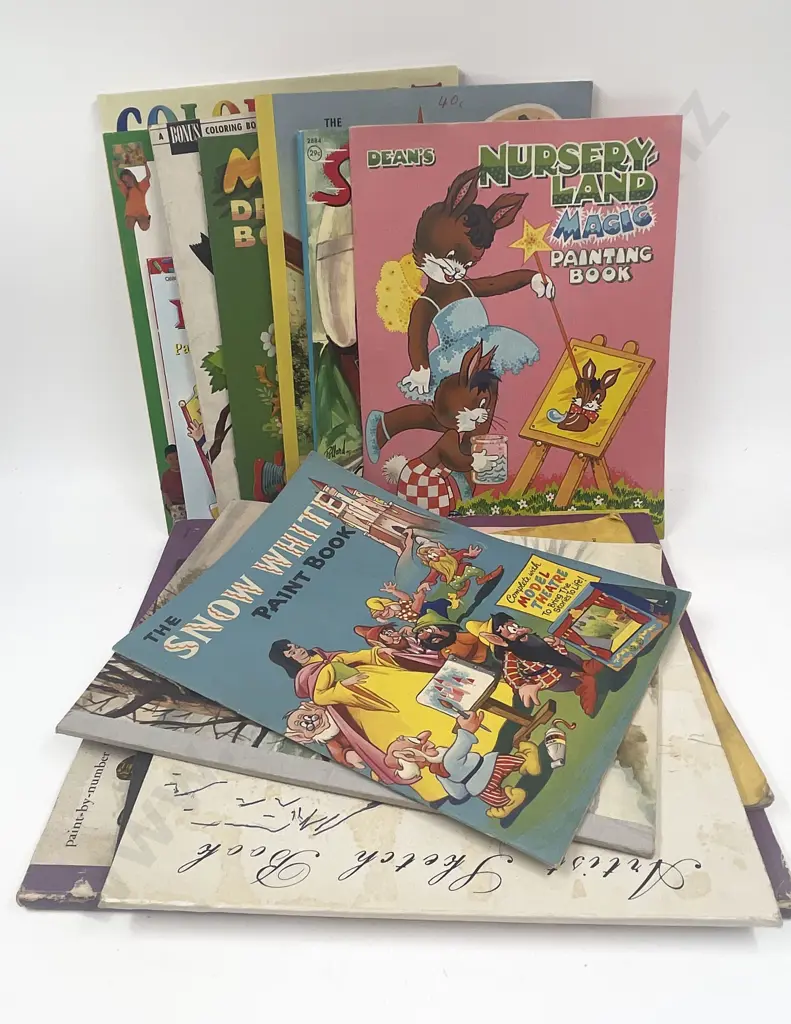 Collection of Vintage Paint Books with Paints and Pencils Image 1++