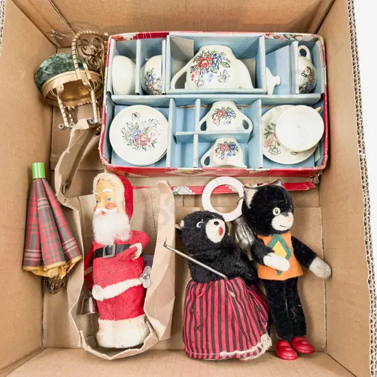 Clockwork Father Christmas with Schuco Cat with Nursery Tea Set and Assorted