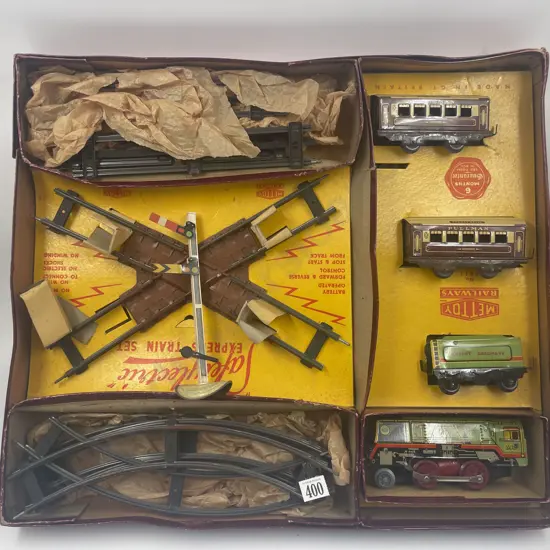 Boxed Mettoy Battery Operated Tinplate Train Set