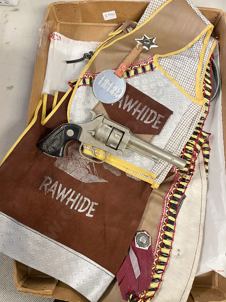 Vintage Childs Raw Hide Cowboy Outfit with Pistol Image 1++