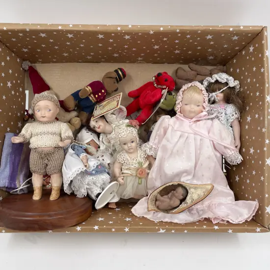 Collection of small Dolls with Teddy Bears and Dolls House China