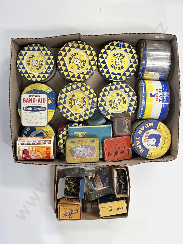 Qty of Vintage Tins and Curtain Hanging Hooks Etc Image 1++