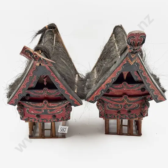 Pair of Small Batak Toba Traditional Thai House Models