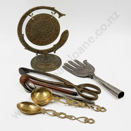 Small Brass Gong and Assorted Metal Ware