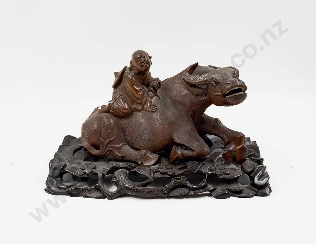 Carved Chinese Group Figure of Man and Ox Image 1++