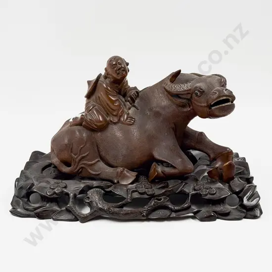 Carved Chinese Group Figure of Man and Ox