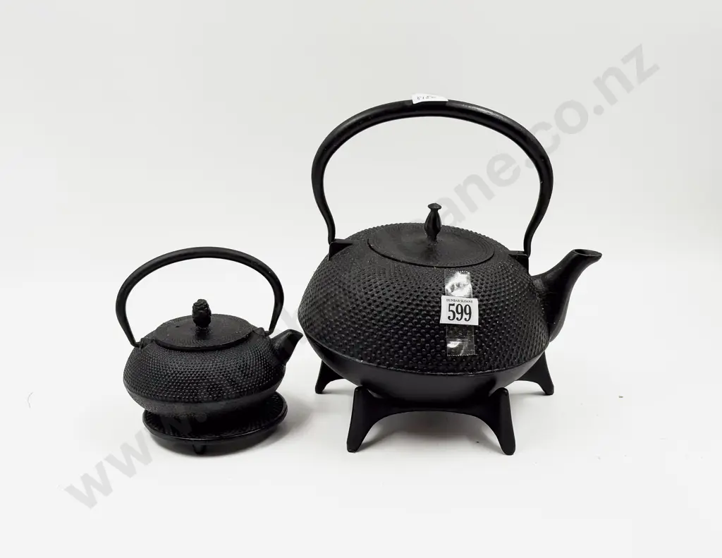 Two Wrought Metal Tea Pots and Trivets Image 1++