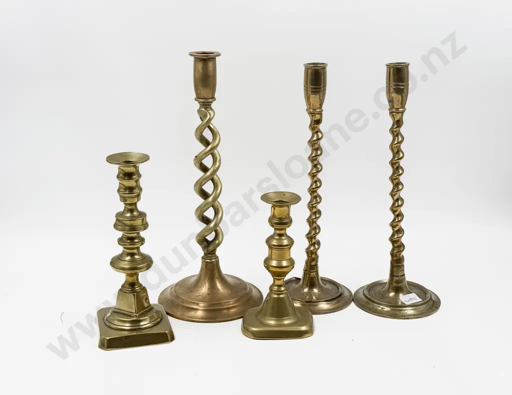 Five Assorted Brass Candle Sticks Image 1++