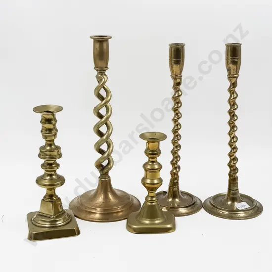 Five Assorted Brass Candle Sticks
