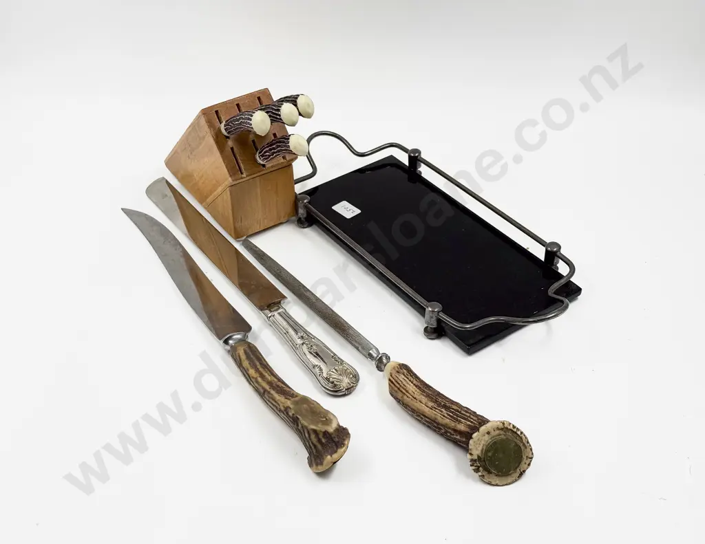 Quantity of Horn Handles Knifes with Carving Knife and Sharpener etc Image 1++