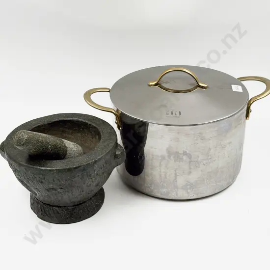 Velona Lidded Cooking Pot together with Marble Pestle and Mortar