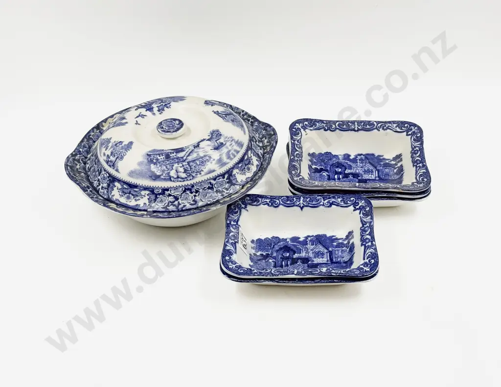 Four Blue and White Shredded Wheat Dishes and Assorted Blue and White Image 1++