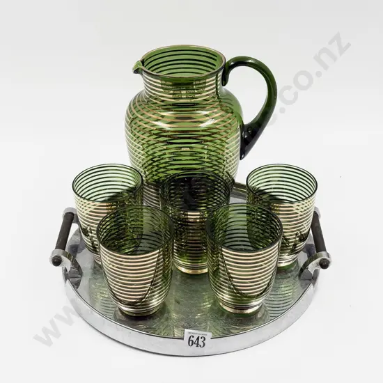 Glass Lemonade Jug and Five Glasses on Art Deco Tray