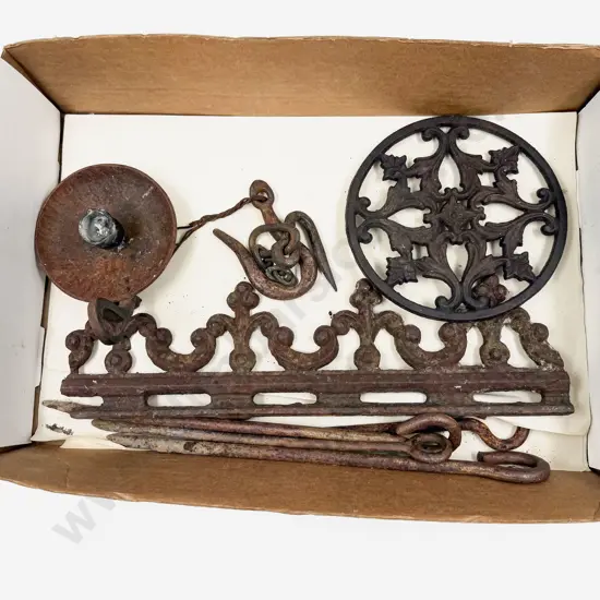 Box of Assorted Vintage Wrought Metal Ware