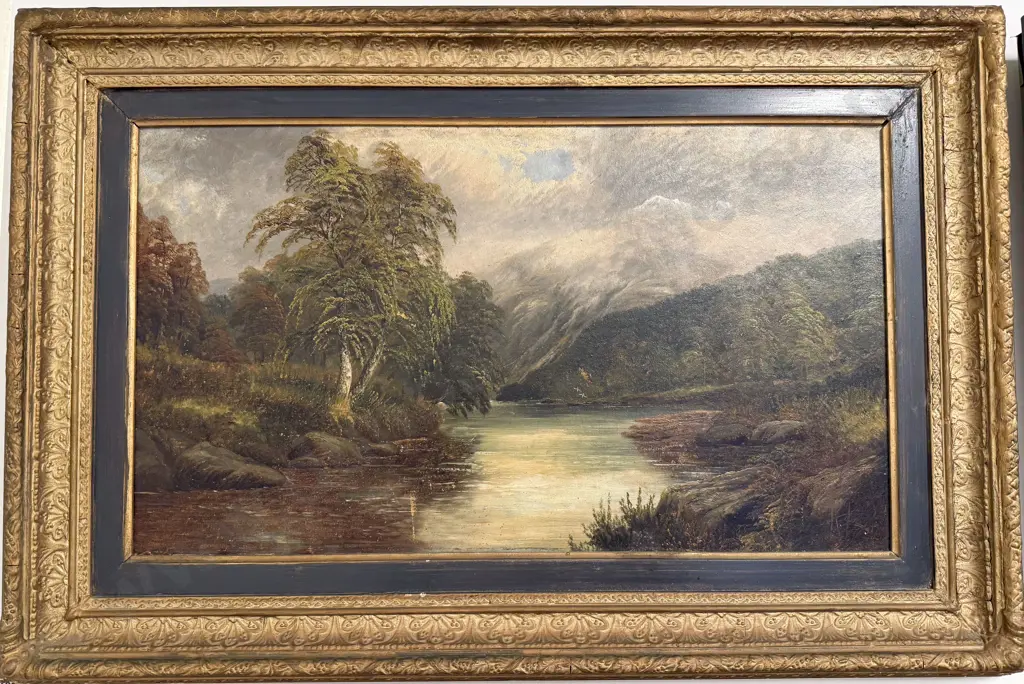 Unknown Artist - Colonial Lake Scene - Oil on Board Image 1++