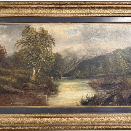 Unknown Artist - Colonial Lake Scene - Oil on Board