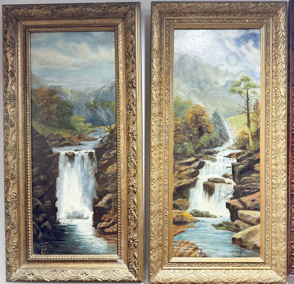 J Ball - Pair British Waterfall Studies - Oil on Canvas (2) Image 1++