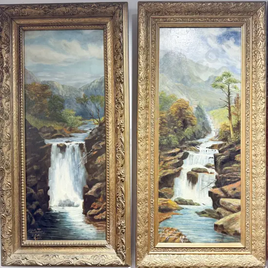 J Ball - Pair British Waterfall Studies - Oil on Canvas (2)