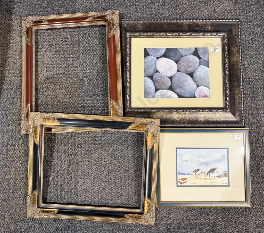 Pair Ornate Frames together with Two Original Artworks Image 1++