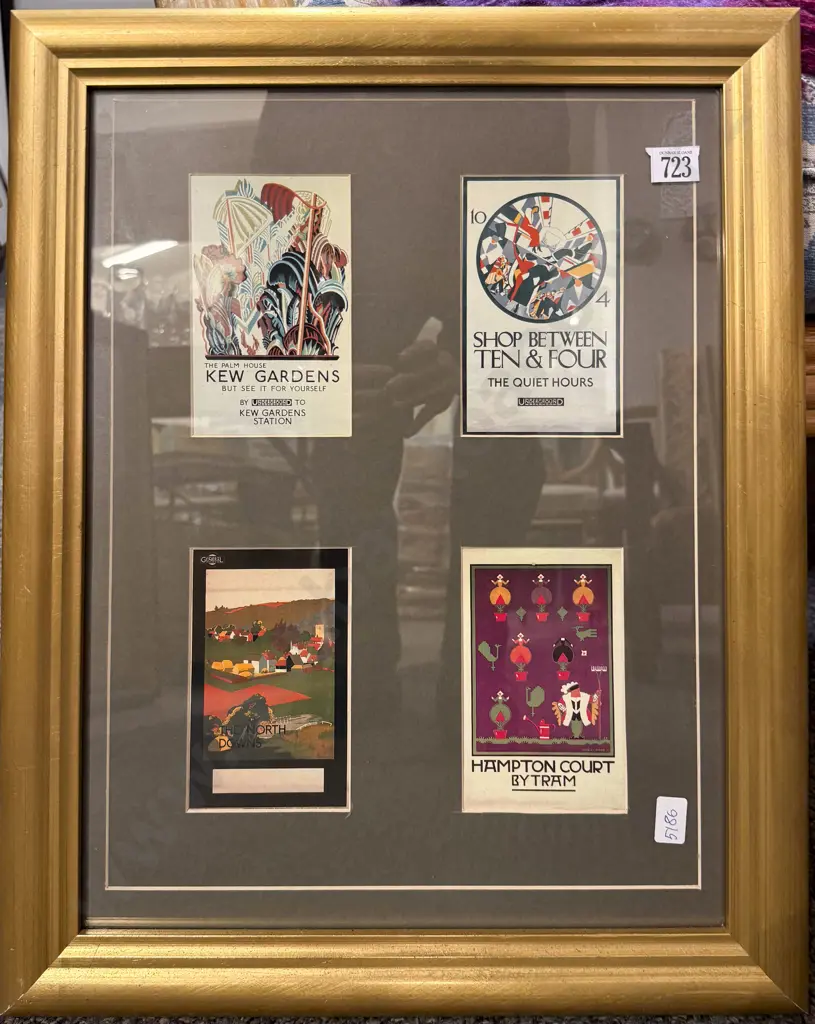 Four Reproduction Vintage English Travel Post Cards Framed as One Image 1++