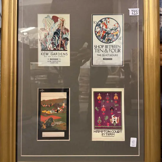 Four Reproduction Vintage English Travel Post Cards Framed as One