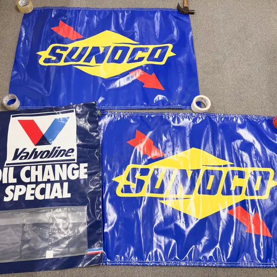 Two Sunoco PVC Advertising Posters & Other