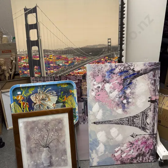 Four Assorted Decorative Works and Folding Tray Table
