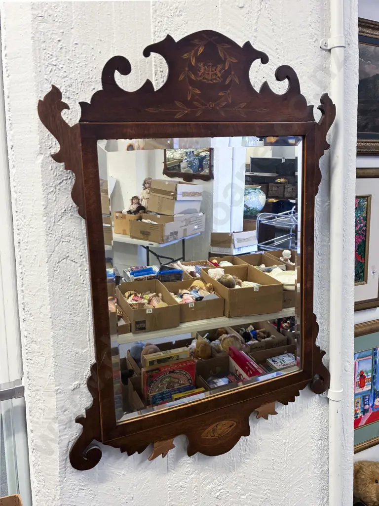 Geo III Mahogany & Inlaid Fretwork Wall Mirror Circa 1800 Image 1++