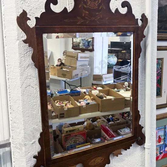 Geo III Mahogany & Inlaid Fretwork Wall Mirror Circa 1800