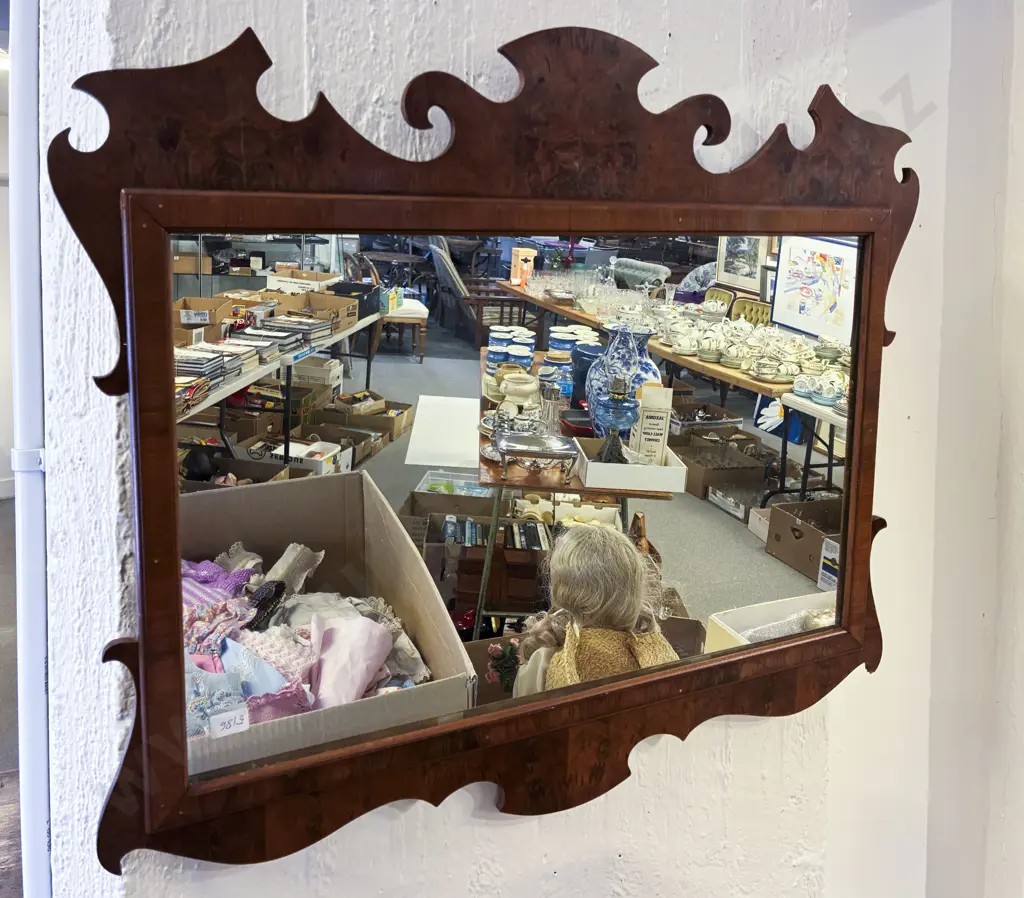 Geo III Style Burr Walnut Fretwork Wall Mirror Image 1++