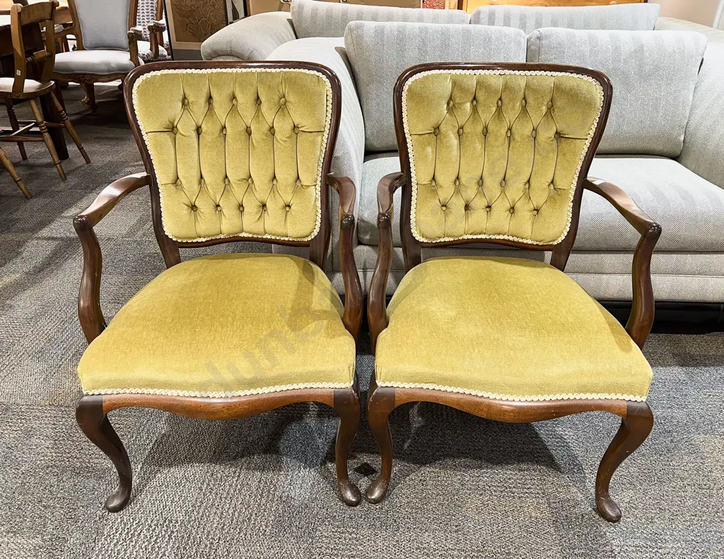 Pair of Button Back Open Arm Chairs Image 1++