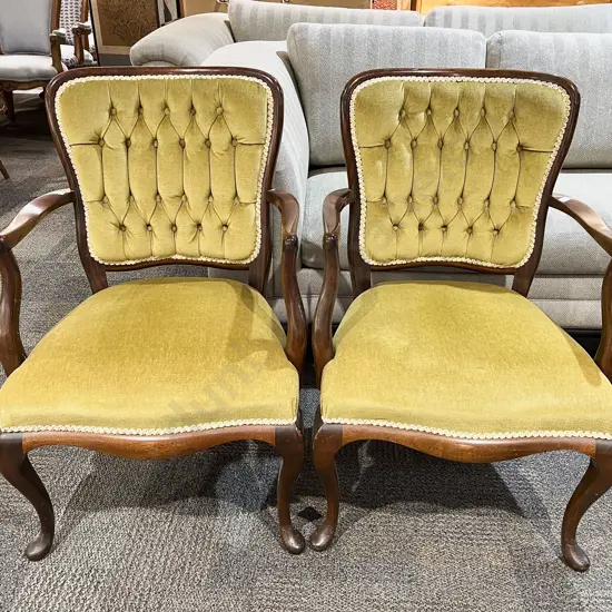 Pair of Button Back Open Arm Chairs