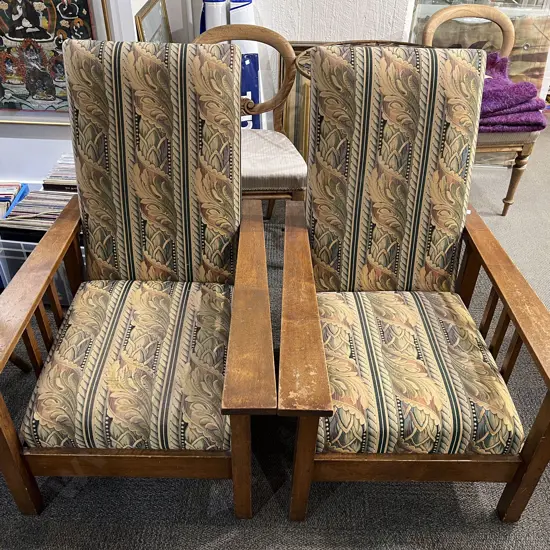 Pair of William Morris Style Oak Armchairs