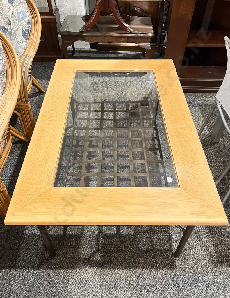 Glass Top Coffee Table with Wrought Metal Base Image 1++