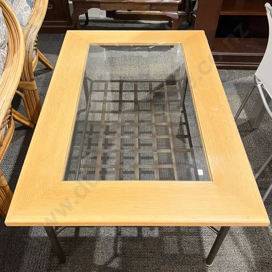 Glass Top Coffee Table with Wrought Metal Base