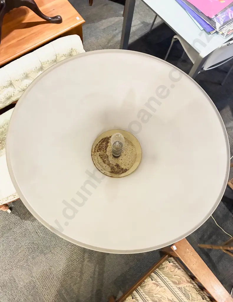 Brass and Wrought Metal Standing Lamp with Frosted Glass Shade Image 1++