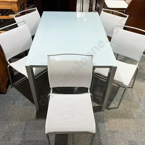 Modern Glass Top Dining Table With Five Chairs