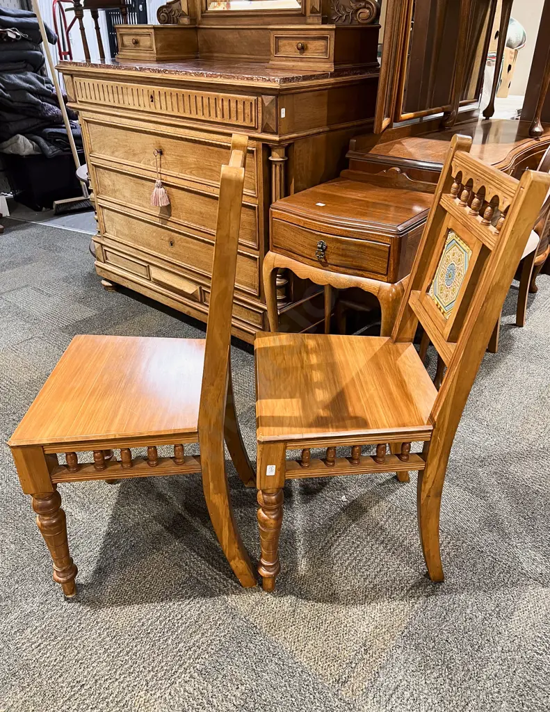 Pair Kauri Tile Backed Side Chairs Image 1++