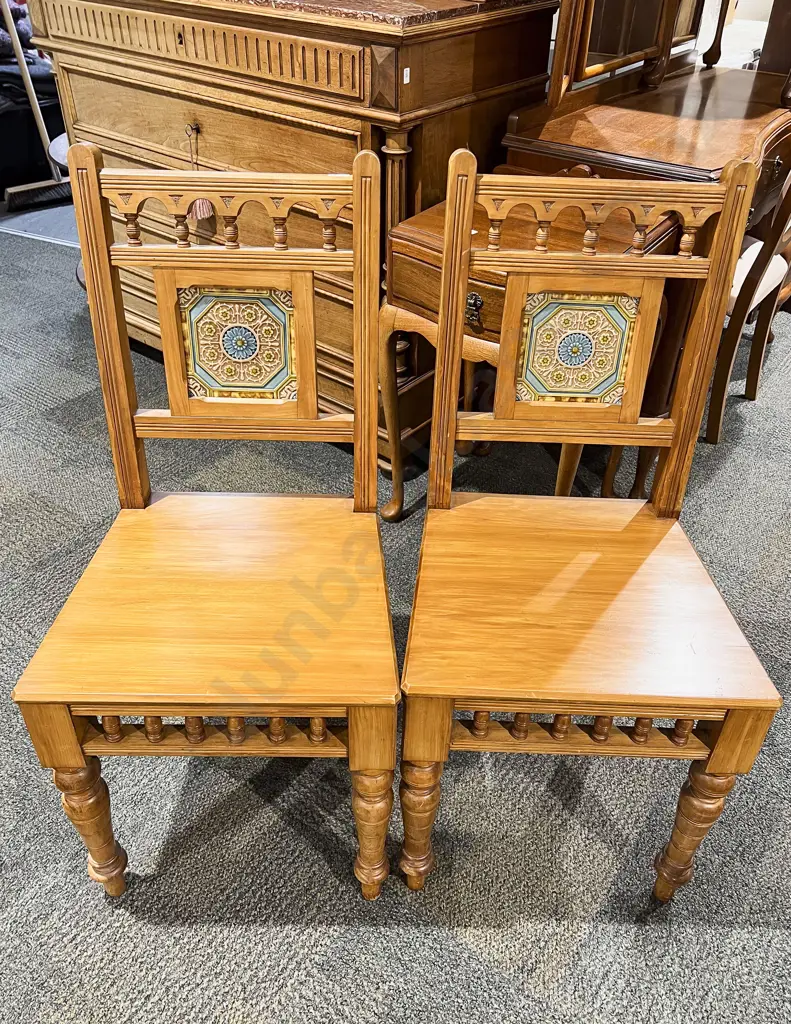 Pair Kauri Tile Backed Side Chairs Image 1++