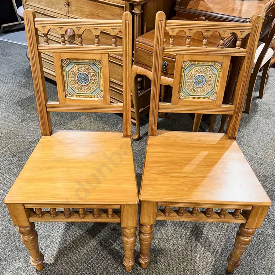 Pair Kauri Tile Backed Side Chairs