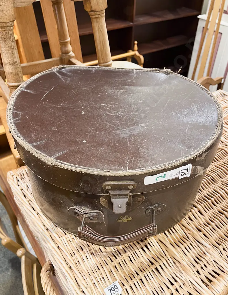 Vintage Leather Hat Box together with Small Leather Satchel Image 1++