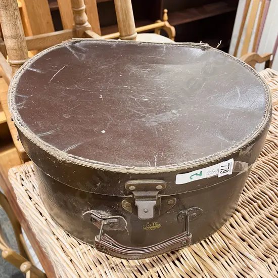 Vintage Leather Hat Box together with Small Leather Satchel