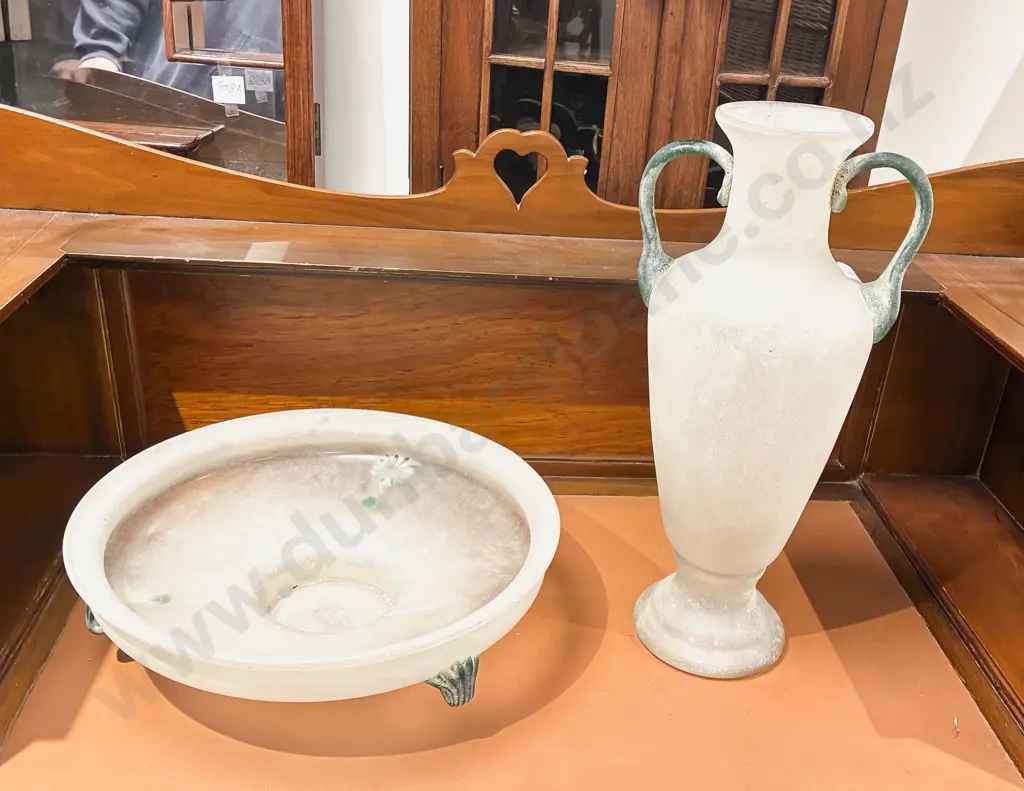 Decorative Glass Vase with Matching Footed Table Bowl Image 1++