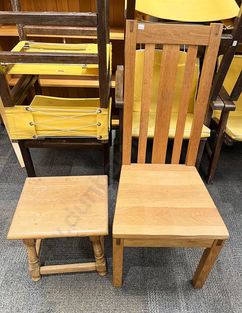 Oak Slat Back Dining Chair together with Stool Image 1++
