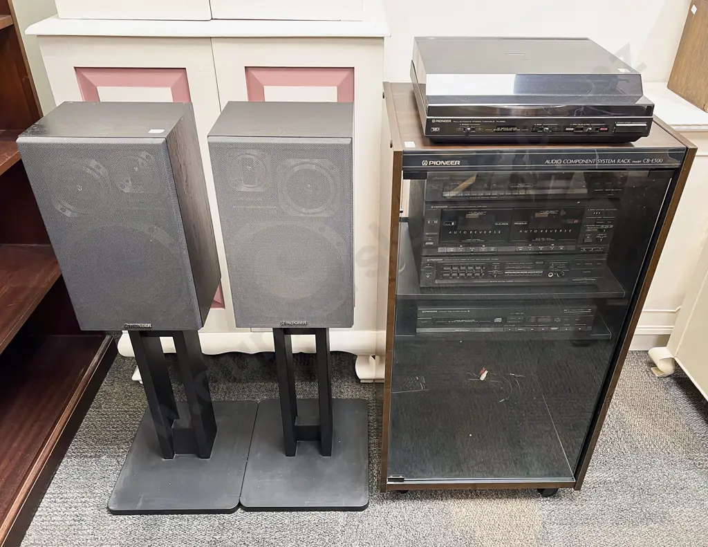 Pioneer Stereo System with Cabinet and Pair of Floor Standing Speakers Image 1++