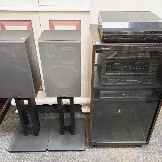 Pioneer Stereo System with Cabinet and Pair of Floor Standing Speakers