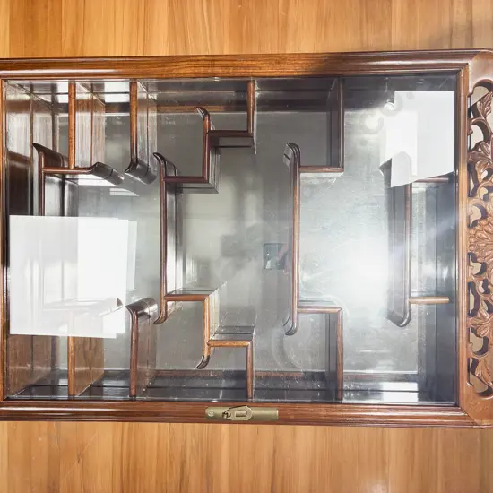 Japanese Mirror Back & Glazed Door Curio Wall Cabinet
