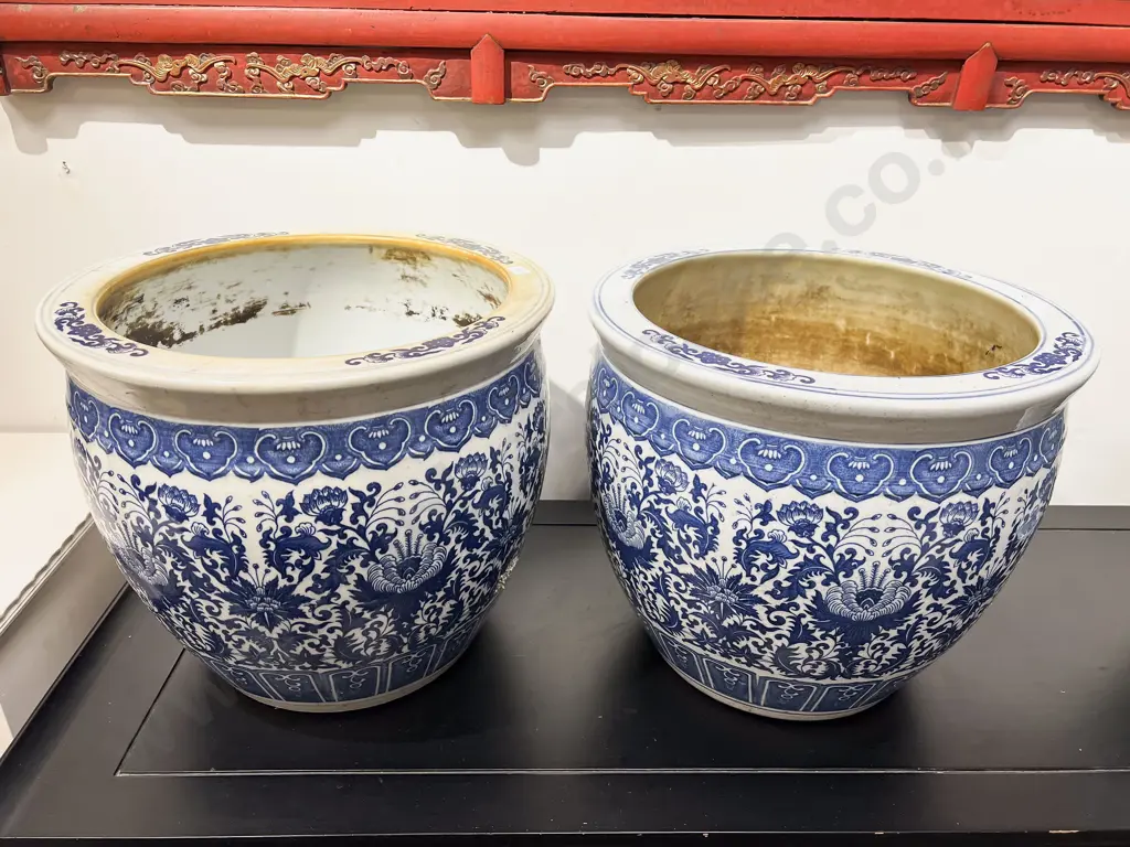 Pair of Blue & White Planters Image 1++